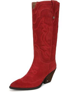 Sam Edelman Women's James Red Slip On Cowboy Boot Cuban heel Wide Calf
